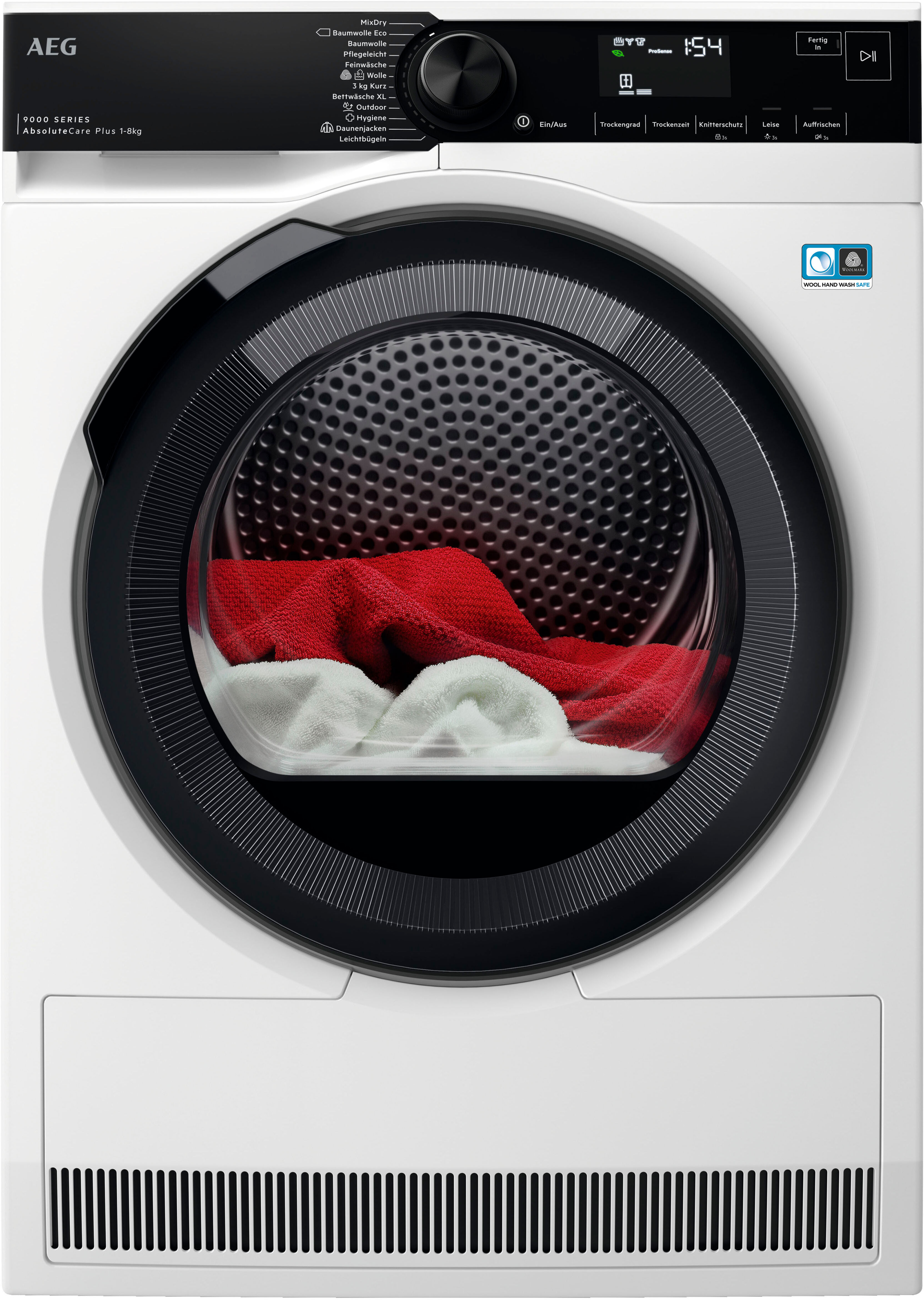 AEG Wärmepumpentrockner "TR9T75680, 3D-Scan-Restfeuchteermittlung, trocknet Wolle und Seide", Energieeffizienz: C, weiß, B:59,6cm H:85cm T:66,3cm, Trockner, 3D-Scan: Daunenjacken so flauschig und warm wie am ersten Tag, Wärmepumpentrockner