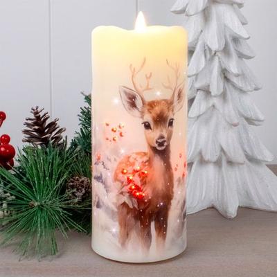 Glow Decor Winter Fawns LED Candle Ivory , Ivory