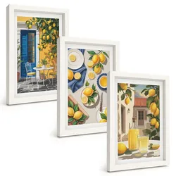 BILDER SET 3er Set - 20x30 cm Weißer Rahmen - Zitronengarten mit Getränken