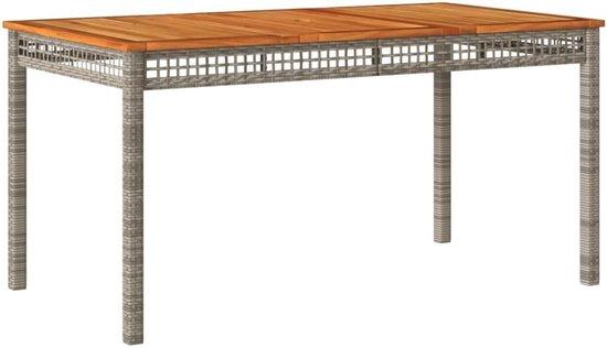 Famanu Gartentisch 140x80x75cm Poly Rattan und Akazienholz Grau für Außenbereich und Balkon