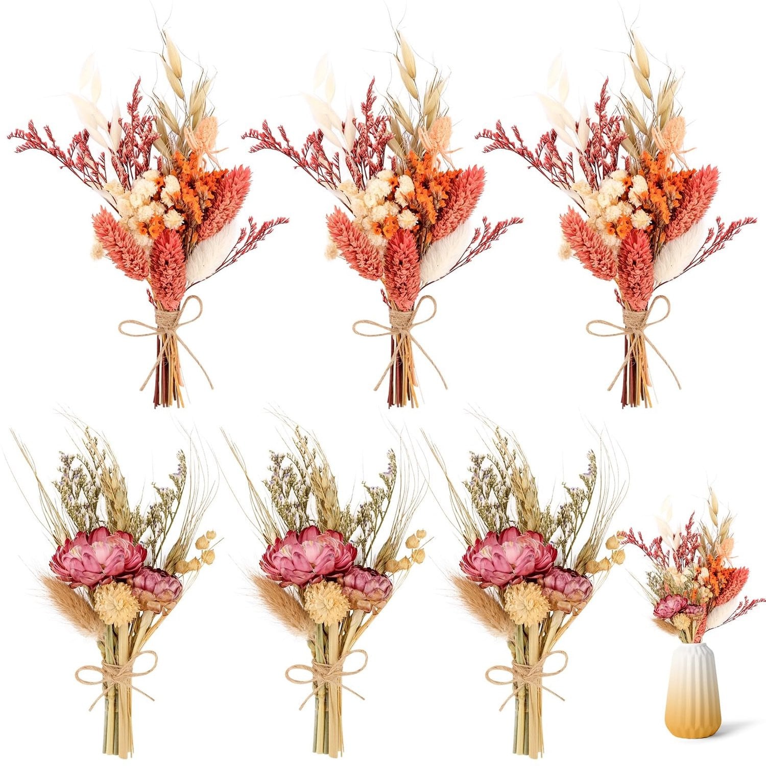 Set van 6 kleine natuurlijk gedroogde bloemen voor decoratie