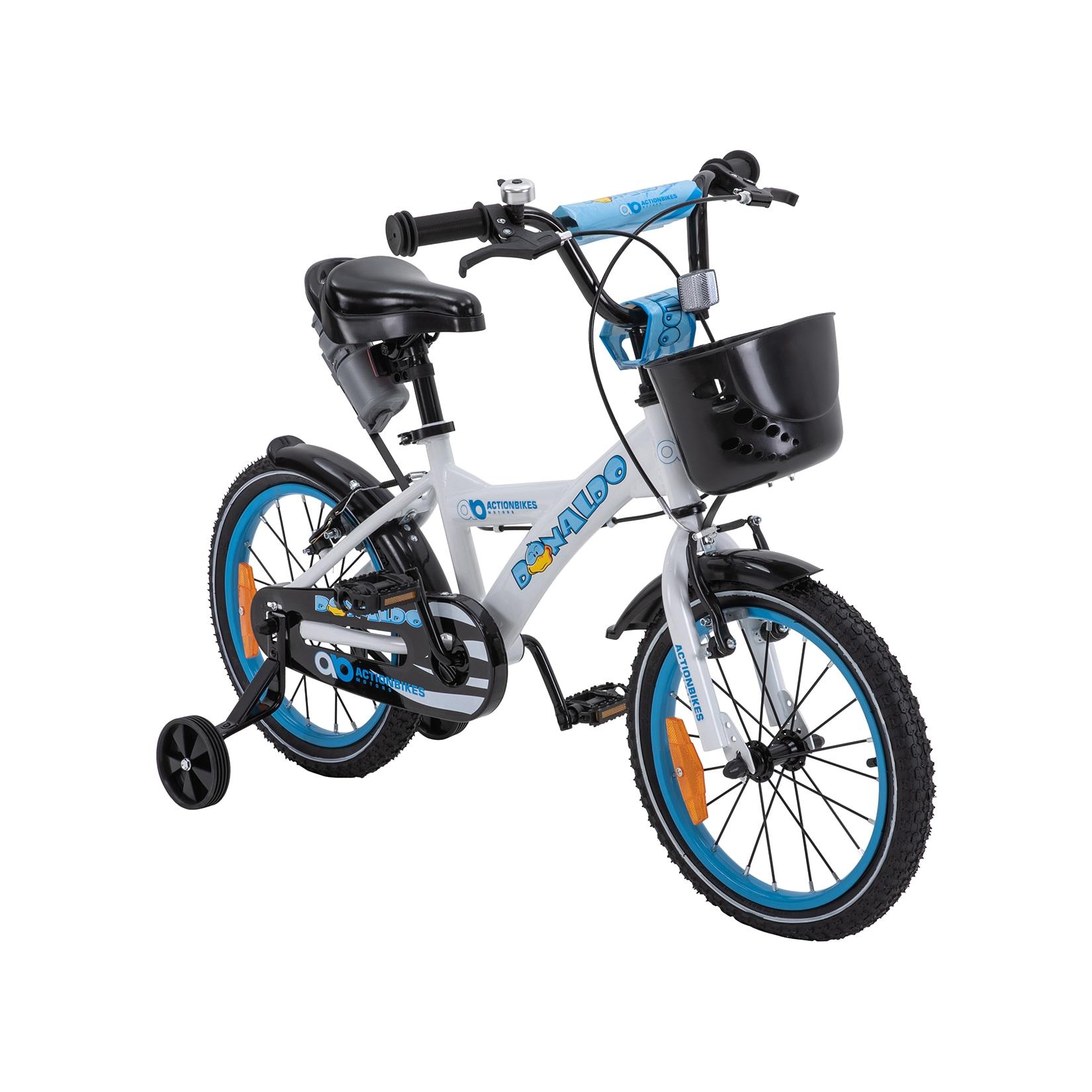 Actionbikes Kinderfahrrad Donaldo 16 Zoll, V-Brake-Bremsen, höhenverstellbar, Stützräder, Korb