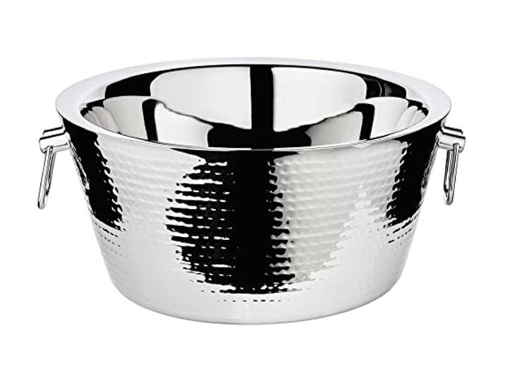 EDZARD Champagnerkühler Ontario (Ø 38 cm, H 18 cm), doppelwandig gehämmert Sektkühler groß für 5 Flaschen, Edelstahl, mit Griffen, Flaschenkühler, Getränkekühler, Schale für Sekt & Eiswürfel