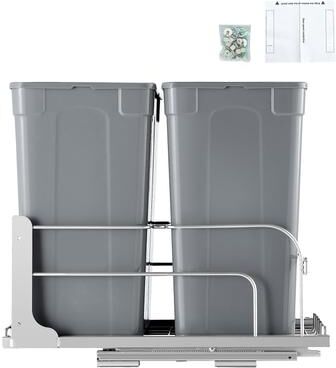 UIMOSO Pull-Out Trash Can, Under Mount Kitchen Waste Container, Heavy Duty Garbage Recycling Bin