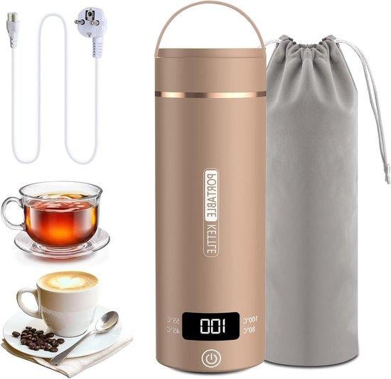 Bindokun Reis Waterkoker - Mini Waterkoker met Intelligente Temperatuurregeling - 0,5 Liter - Bruin