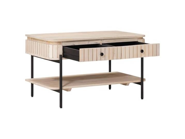 IBUQDDV Handgefertigter Kaffeetisch Weiß 85 x 45 x 50 cm Mangoholz, Holzwerkstoffe, Schublade mit Schnitzmuster, Wohnzimmer, Couchtisch