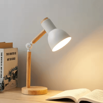 Inspire Essentials Nordic Wooden LED Table Lamp Adjustable Head Eye Protection Desk Light white us Plug no Bulb