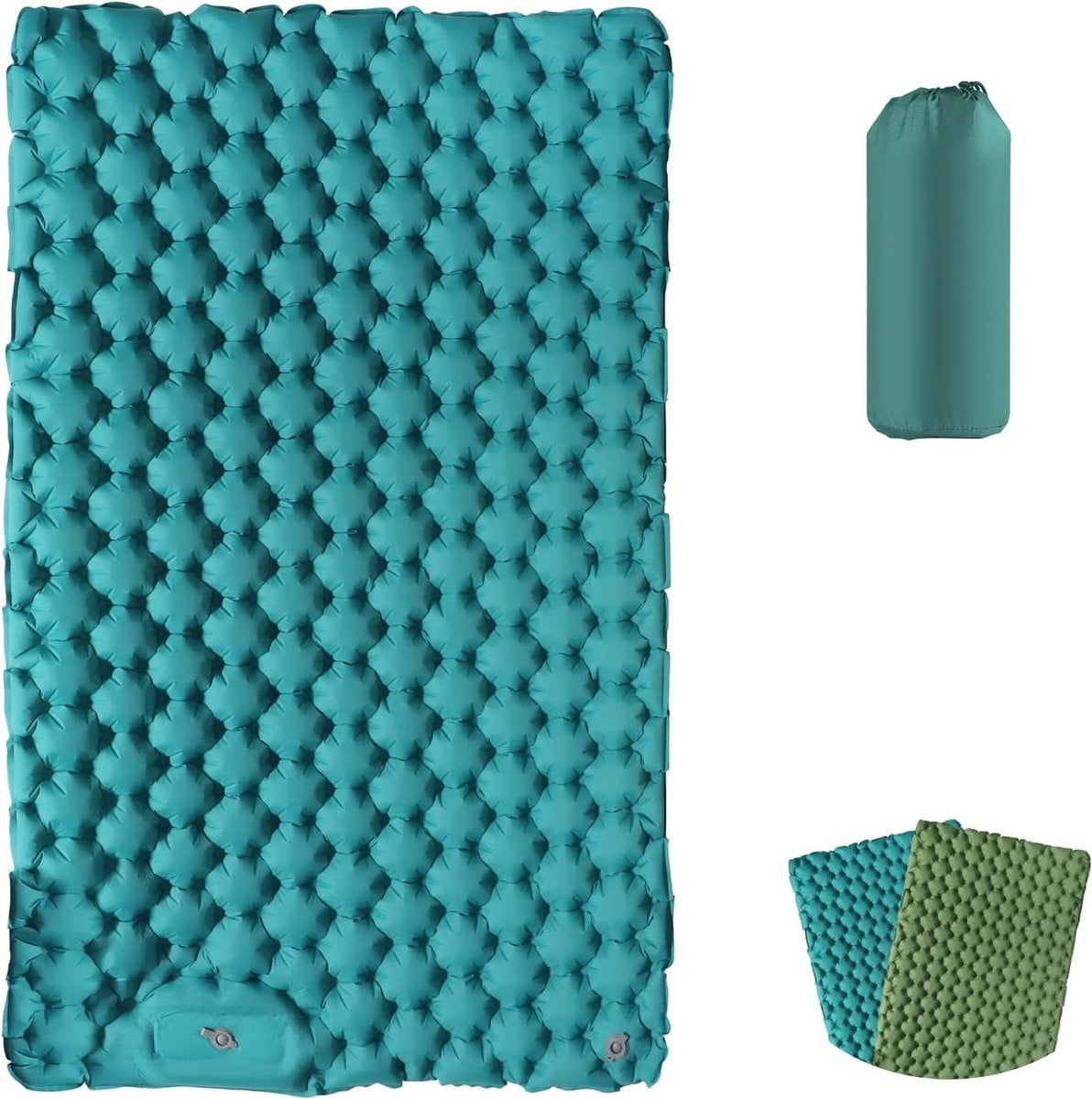 Zelfopblazende Camping Slaapmat voor 2 Personen - Blauw/Turquoise - Ultralicht Luchtbed met Voetpomp