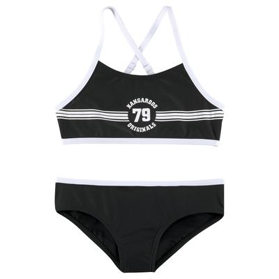 Bustier-Bikini KANGAROOS "Sporty", Mädchen, Gr. 122/128, N-Gr, schwarz, Polyamid, kontrastfarbene Details, unifarben, Bikini-Sets, mit sportlichem Frontdruck