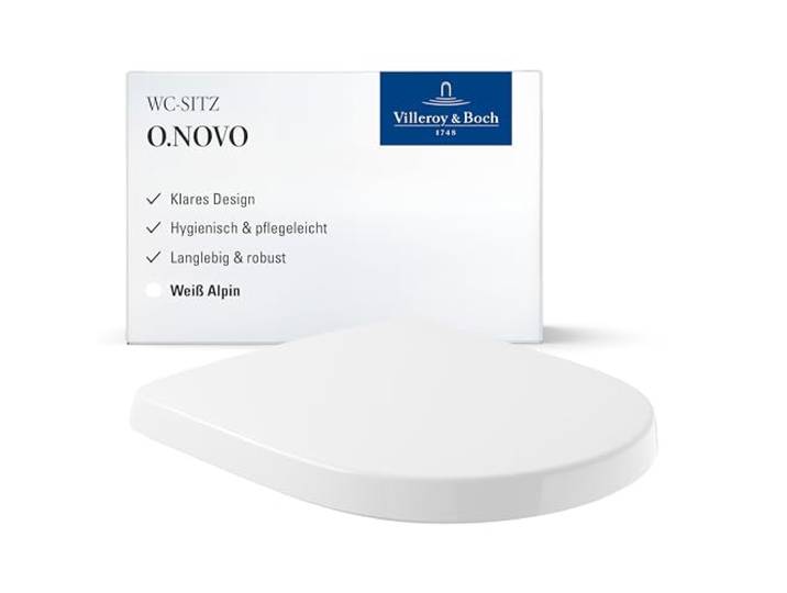 Villeroy & Boch WC-Sitz O.novo - Toilettendeckel Weiß glänzend aus robustem Duroplast - Toilettensitz mit Edelstahl-Scharnieren - Hochwertiger WC-Deckel - Klodeckel D-Form - Original Ersatzteil