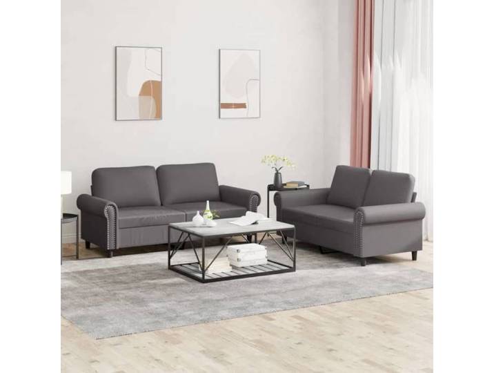 Ensemble de canapés 2 pcs avec coussins Gris Similicuir 3202152