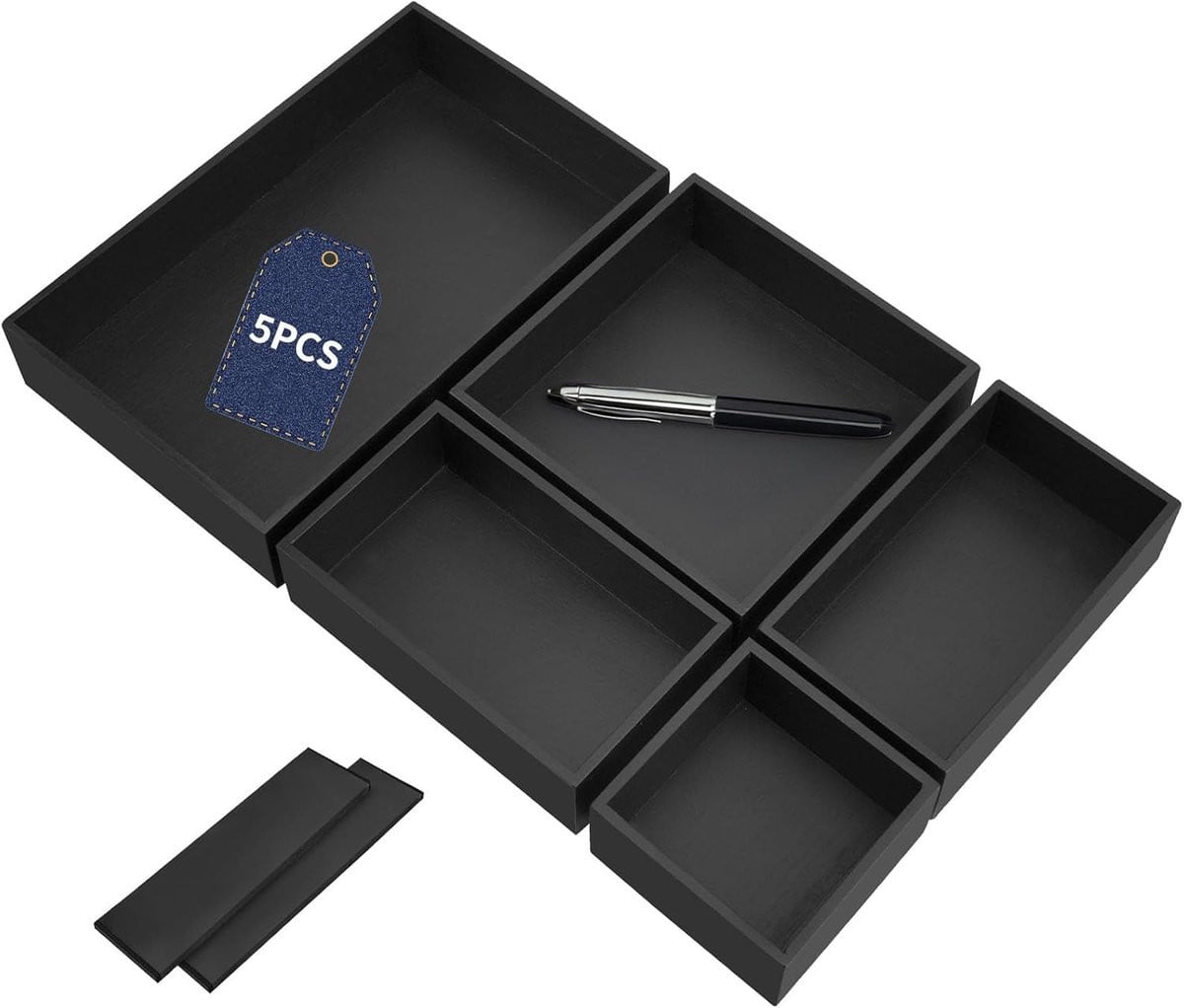 SnelShoppen 5-delige bamboe lade-organizer voor keuken, badkamer of kantoor, Hoogte: 5 cm