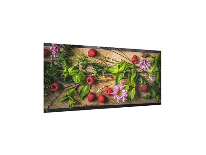 Spritzschutz Glas - Blumen Himbeeren Minze - Quer 1:2, HxB: 59cm x 120cm