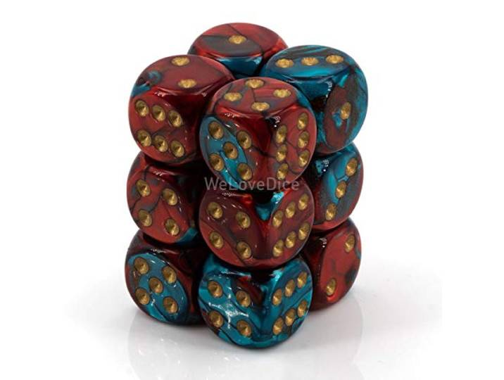 D6 16mm Red & Teal w/Gold (12)