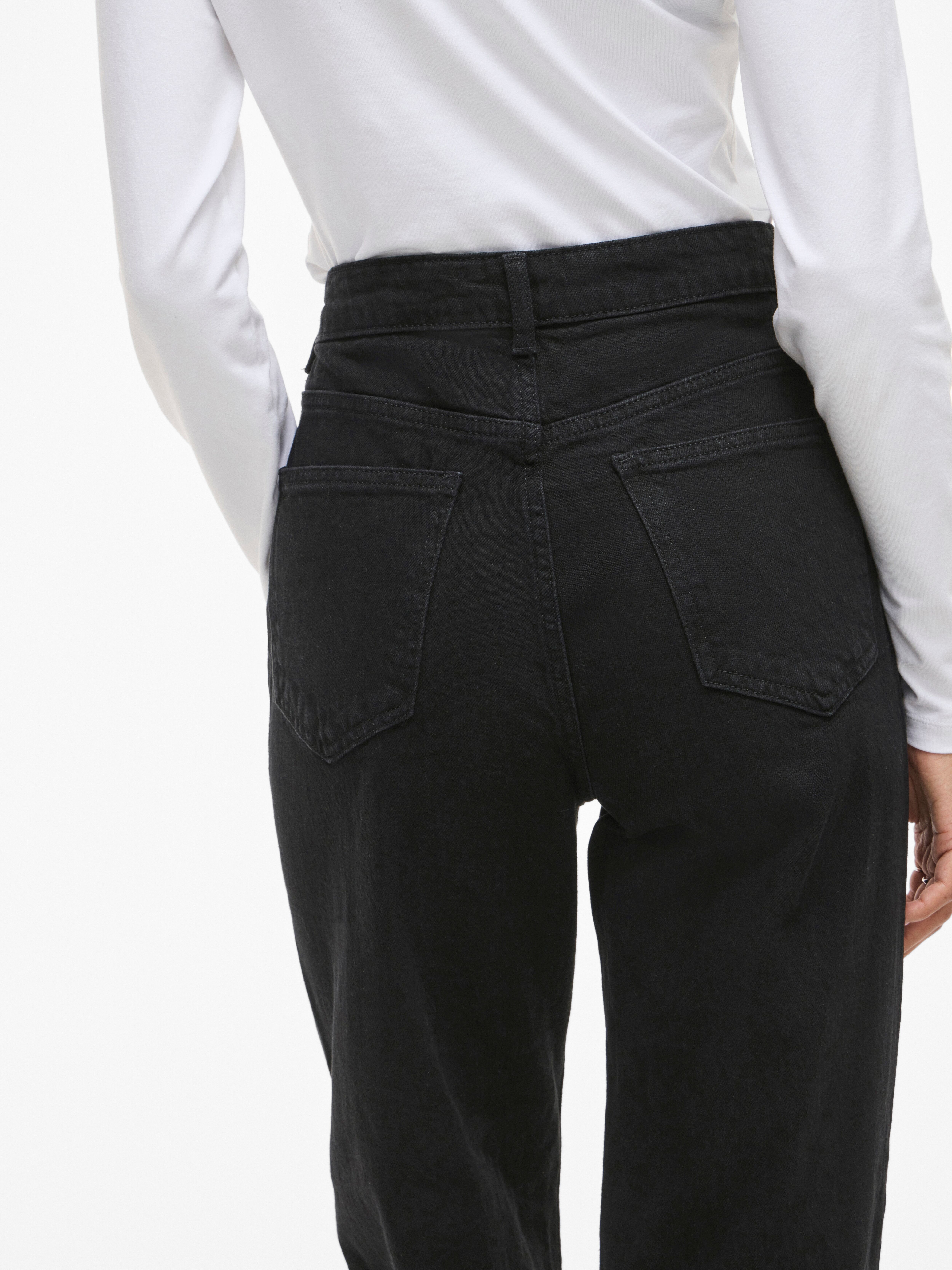 High-waist-Jeans VILA "VIKELLY JAF HW STRAIGHT JEANS-NOOS", Damen, Gr. 36, Länge 32, schwarz (schwarz denim detail:vil 221), Denim/Jeans, Obermaterial: 99% Baumwolle, 1% Elasthan, straight fit knöchellang, Jeans High-waist-Jeans, Baumwollmischung schwarz 