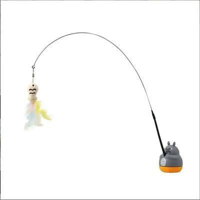 Inspired Finds FeatherWhirl Interactive Cat Teaser Wand With Rotating Feather & Flexible Steel Wire gray