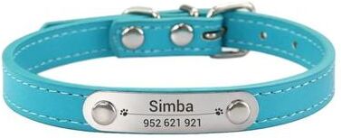 Uplift Picks SafeTag Personalized PU Leather Dog Collar With Engraved Name ID lake Blue xxs (17 22cm)