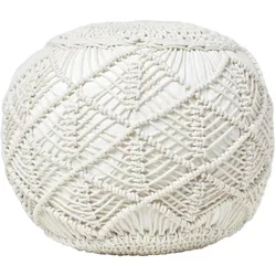 POUF creme im Makramee-Stil, 50/50/40 cm