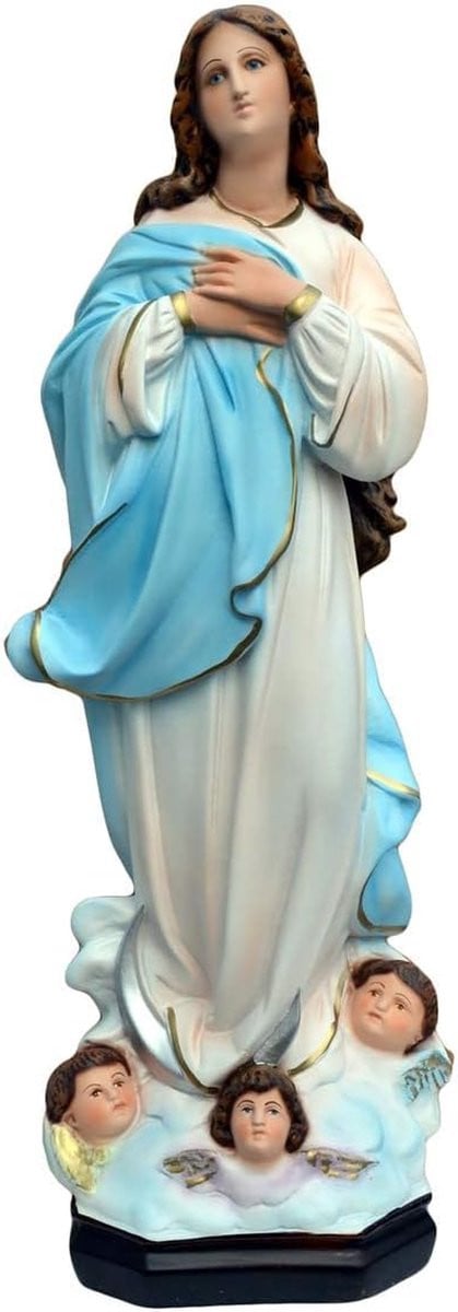 Handgeschilderd Madonna Beeld - Religieus Beeld voor Binnen en Buiten - Zilver - Hoogte: 60 cm