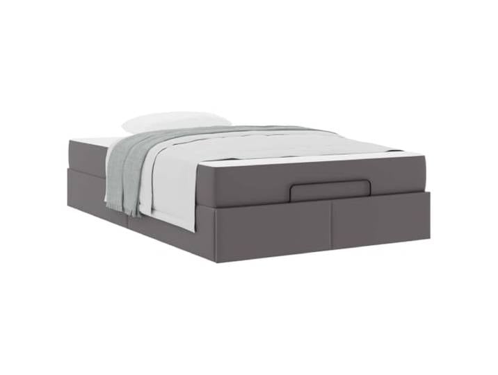 KTHLBRH Bett mit Matratze grau PVC 2 Stück Fester Lattenrost, Schaumstoff mit hoher Dichte, Behälter unten, mattes Finish