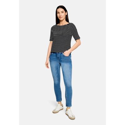 Kurzarmshirt BETTY BARCLAY "Damen mit U-Boot-Ausschnitt", Damen, Gr. 44, schwarz-weiß (schwarz, weiß), Jersey, Obermaterial: 95% Baumwolle, 5% Elasthan, tailliert normal, U-Boot-Ausschnitt, Shirts