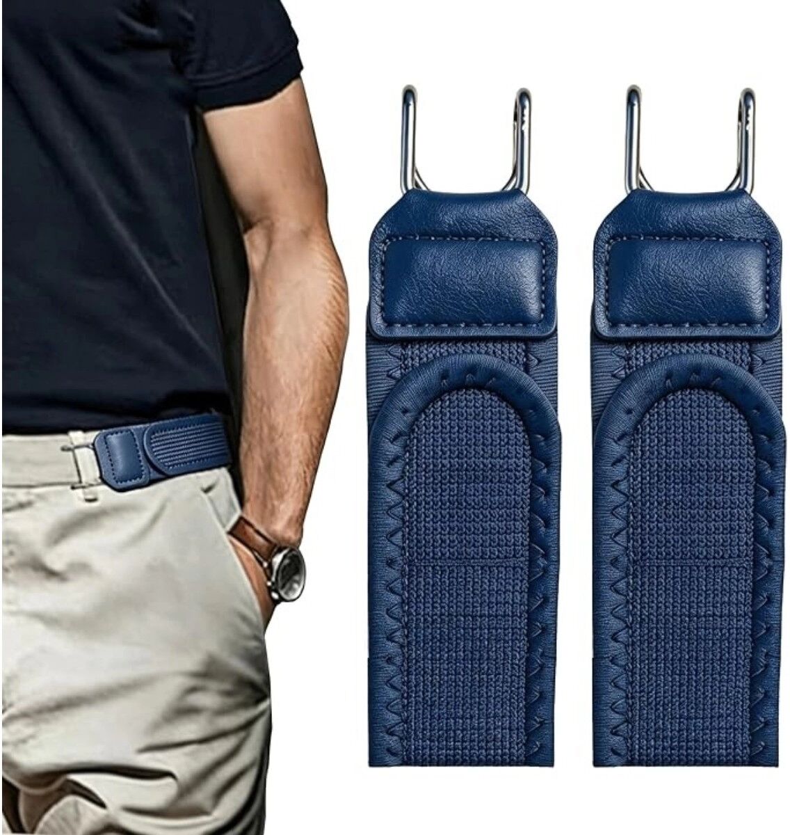 INF Ceinture Velcro 2 pièces - Crochet métallique réglable, bande élastique invisible sans boucle Bleu