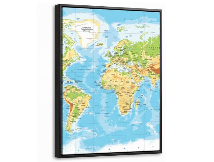 MuchoWow Leinwand Bilder mit Rahmen - Weltkarte - Statistisch - Blau - Erde - Bildung - 30x40, Rechteckig, 30x40 cm, gerahmt, Bilder & Rahmen, Bilder, Leinwandbilder