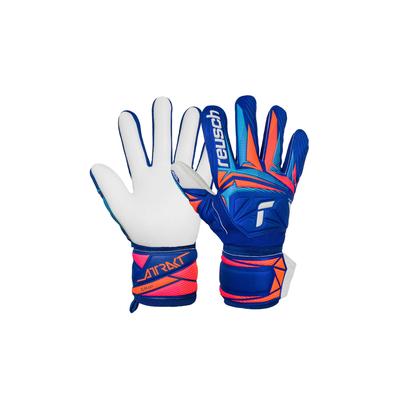 Torwarthandschuhe REUSCH "Attrakt Grip", Damen, Gr. 7, bunt (blau), 34% Polyester, 25% Latex, 5% Lederimitat, 1% Baumwolle, Handschuhe, mit Grip und Komfort