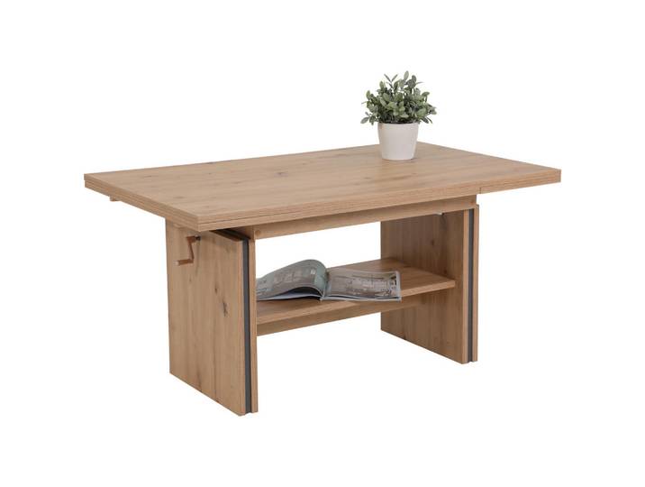 Mid.you Couchtisch, Eiche, Holzoptik, rechteckig, Wange, 67x56-66x110-165 cm, ausziehbar, höhenverstellbar, offenes Fach, einfacher Aufbau, Wohnzimmer, Wohnzimmertische, Couchtische, Couchtische höhenverstellbar