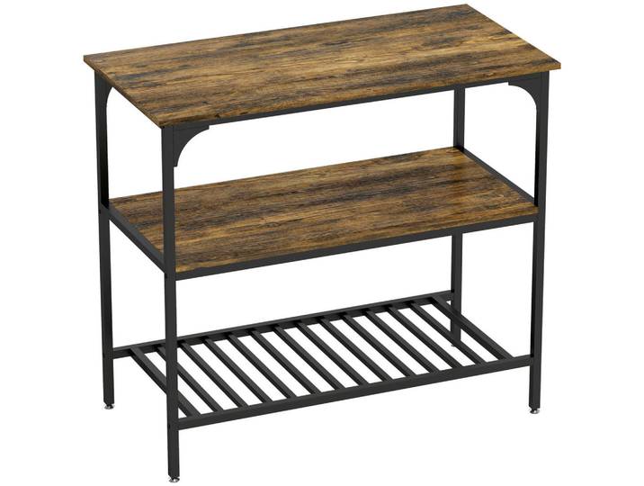 Homcom Küchenregal Spanplatte Stahl Rustikal-Braun, 50x90x100 cm, Küchenzubehör, Küchenhelfer, Küchenutensilien