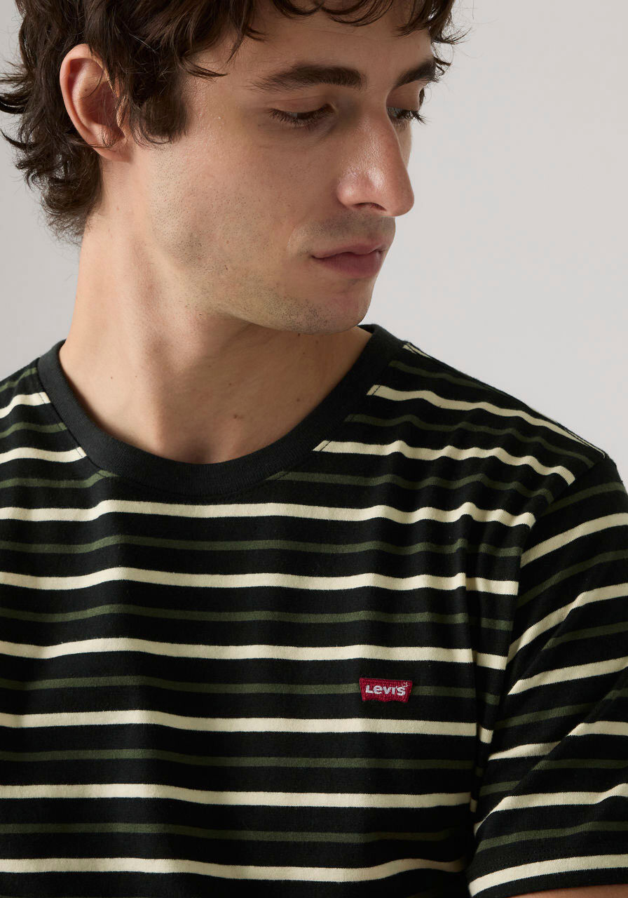 T-Shirt LEVI'S, Herren, Gr. L, grün (andor stripe jet schwarz), Jersey, Obermaterial: 100% Baumwolle, regular fit normal, Rundhals, gerader Abschluss, Shirts T-Shirt, mit Streifenmuster andor stripe jet schwarz L