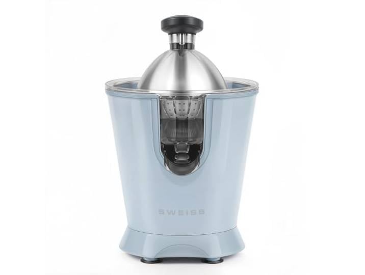 SWEISS Presse-agrumes électrique professionnel ZEST6\, Bec verseur anti-gouttes\, Compatible lave-vaisselle\, Appareil silencieux\, Bras articulé puissant 160W\, Bleu
