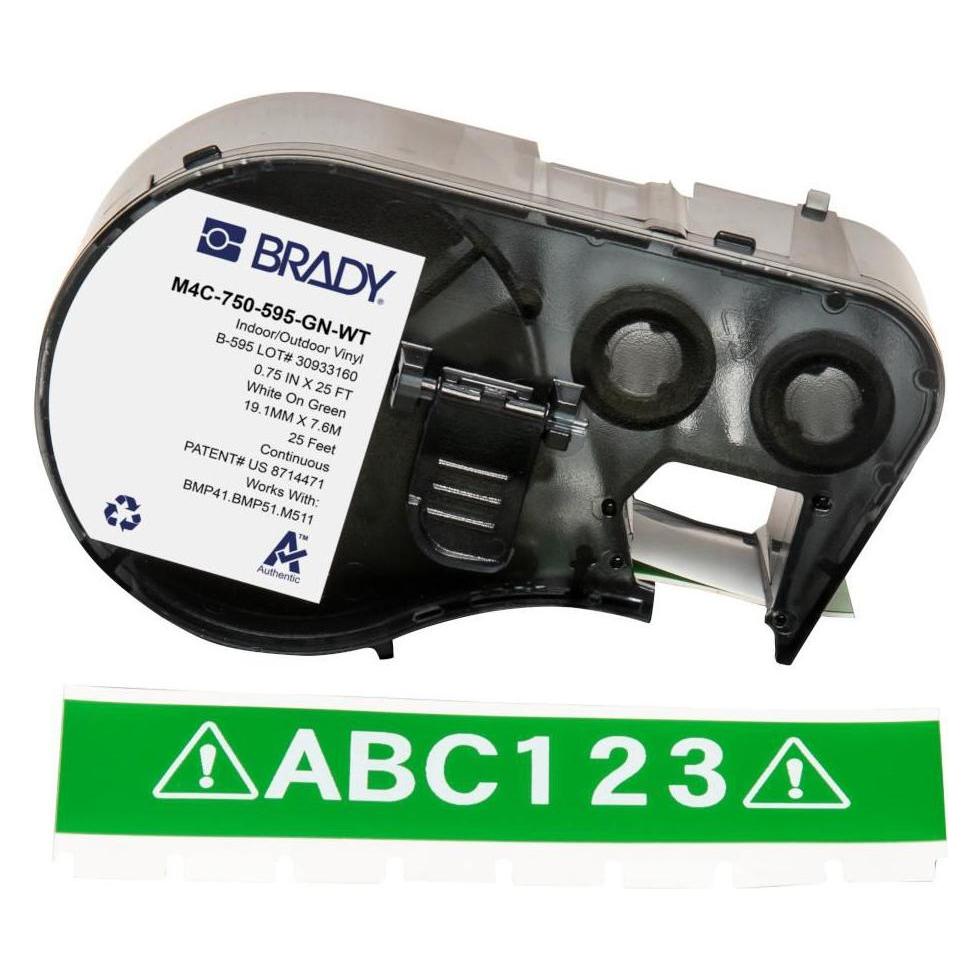 Brady M4C-750-595-GN-WT, Vinyl, Weiss auf Grün, 19.05 mm x 7.62 m, permanent, Endlos (M4C-750-595-GN-WT)