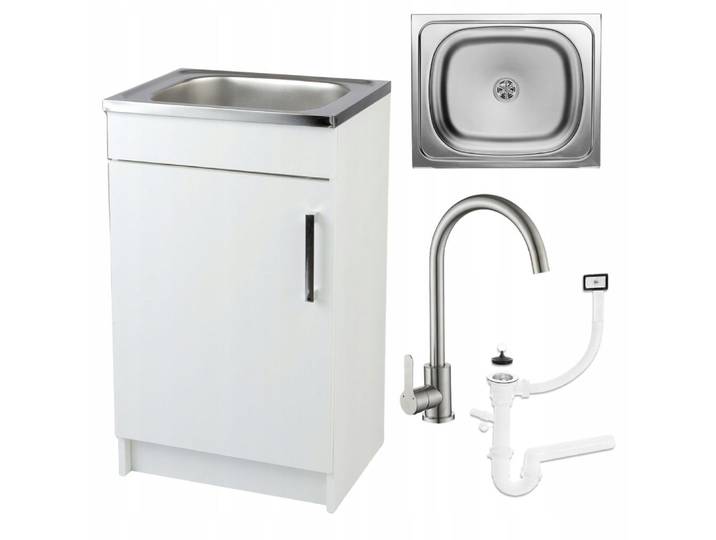 Stamar Armoire de cuisine\, avec évier\, 50x40 cm\, blanc\, avec robinetterie