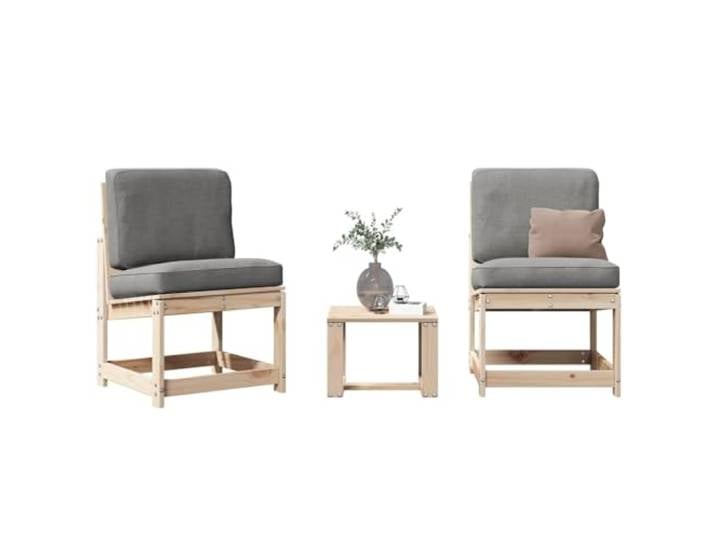 Massives Kiefernholz Latten Design 3 tlg. Gartenlounge Braun 19.11 3-tlg. Garten-Lounge-Set Massivholz Kiefer Sitzgruppe Gartensessel mit Tisch Terrassenmoebel Veranda Balkon Outdoor Besteck