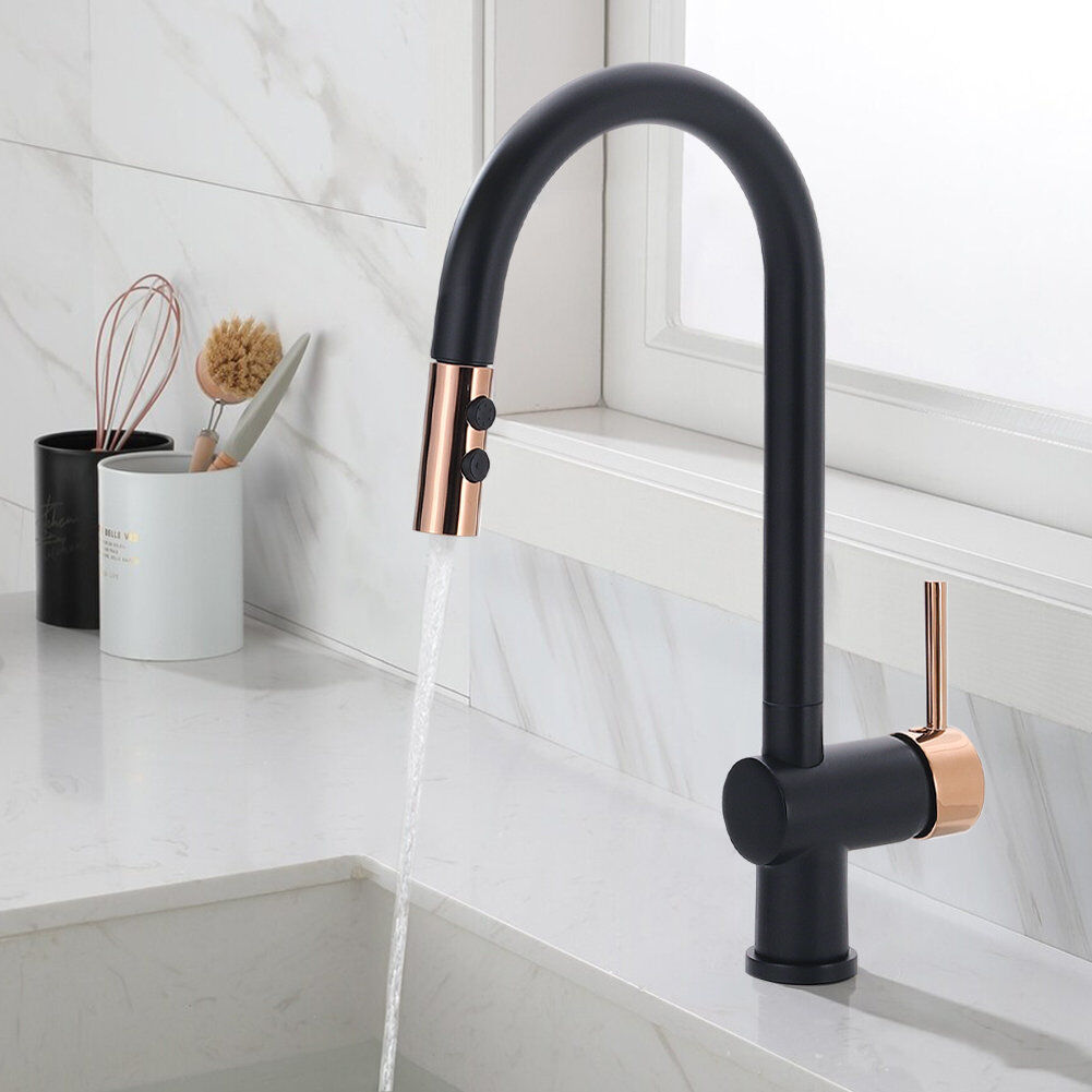 Belfry Kitchen Horwich Pull Out Kitchen Faucet Black;Rose Gold 23cm