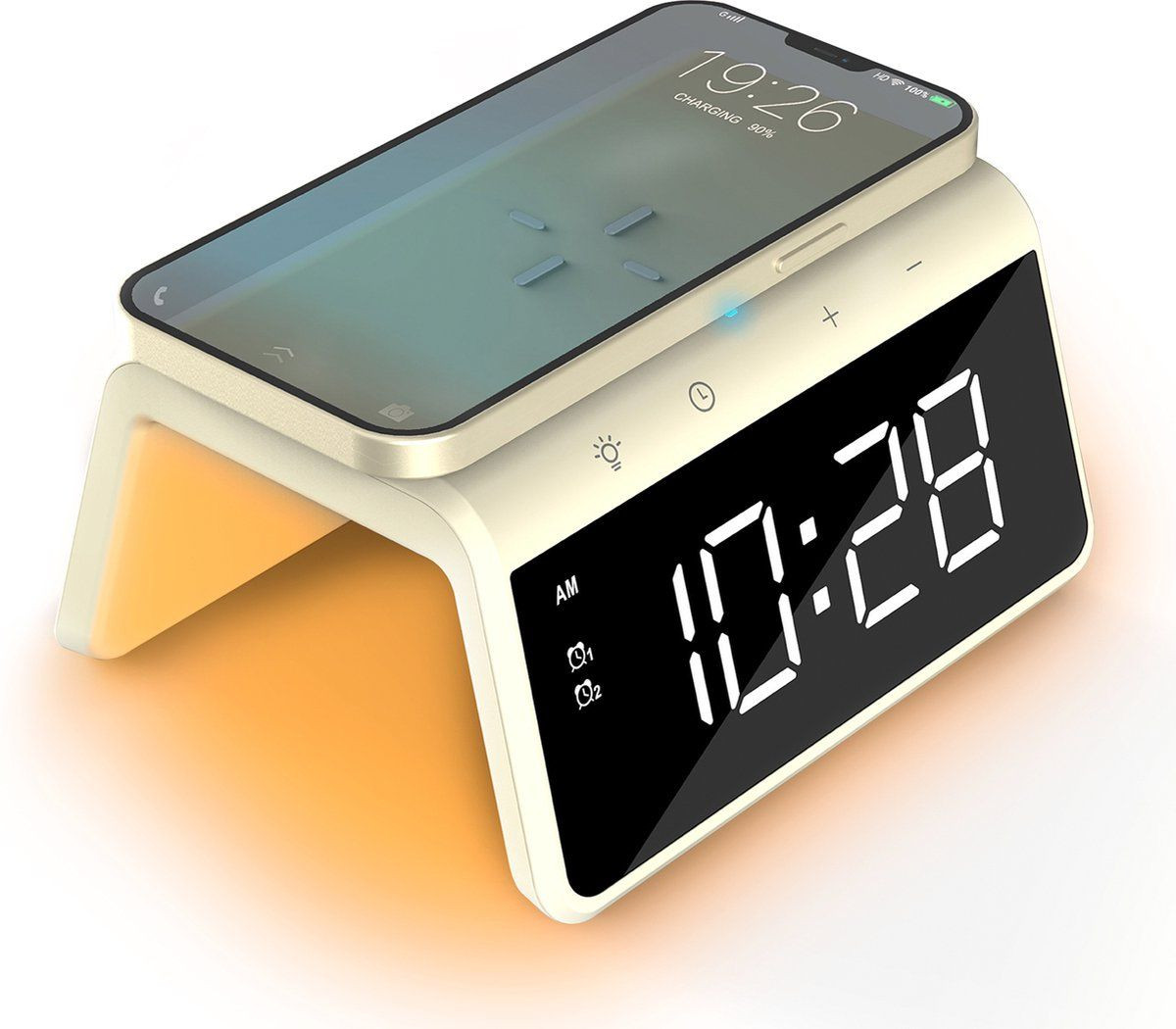 Caliber HCG019QI-YE Digitale Wekker met Draadloze Oplader en Dimbaar Nachtlamp - Geel