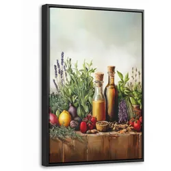 LEINWAND Bilder mit Rahmen - Stilleben - Kräuter - Gewürze - Früchte - Farbenfroh - 40x60
