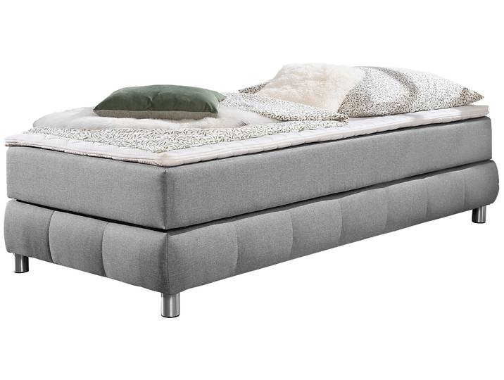 Boxspringbett, Strukturstoff, Grau, 96×206 cm, Ohne Kopfteil, Modern, andas