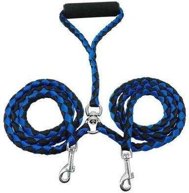Uplift Essentials Double Dog Leash With Elastic Extension For Walking Two Dogs blue