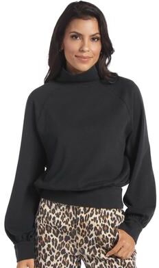 Masseys Uptown Cropped Mock Neck Top (Women's) Casual in Black, Size 2X, Cotton/Elastine