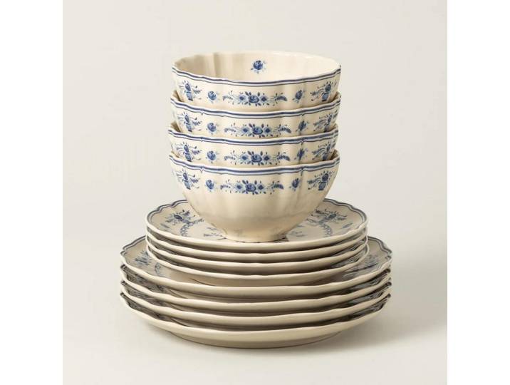 Costa Nova Kombiservice Vila, Blau, Creme, Keramik, 12-teilig, 770 ml, Handmade in Europe, Essen & Trinken, Geschirr, Geschirr-Sets, Kombiservice