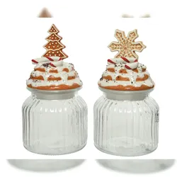 Christmas Decorations 1 Glasdose mit Keramikdeckel 21cm Keksdose Vorratsglas Lebkuchen Tanne
