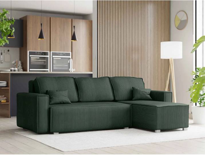 Ausziehbares Ecksofa SMART COSARO dunkelgrün, beidseitig + 2 Kissen GRATIS