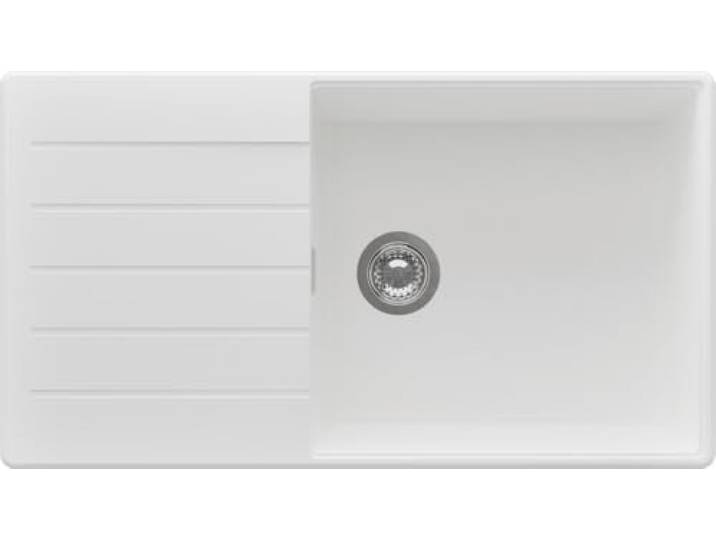PRIMAGRAN Spülbecken ab 60er Unterschrank + Ablauf-Set, 90x50cm Set: Ablauf-Set (Siphon, Ablaufgarnitur, Überlauf) + Granitspüle 1 Becken - Kopenhagen Top, Weiß