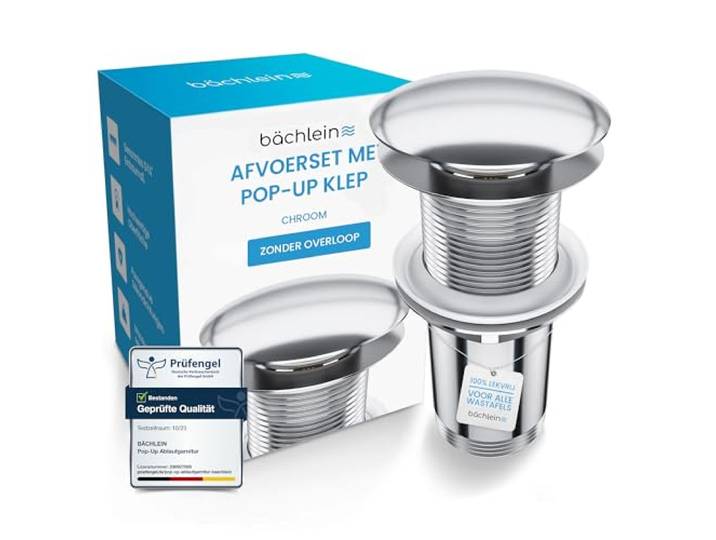 Bächlein universele afvoerset ZONDER overloop voor wastafel (Zonder overloop) - afvoerset incl. 3 afdichtingen voor maximale compatibiliteit