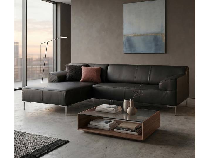 Rolf Benz Ecksofa ROLF BENZ Ecksofa Freistil 180 links Leder schwarz 260x170, Echtes Leder