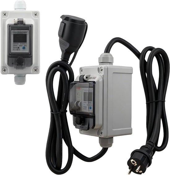 Digitale Stroommeter met Aardlekschakelaar - Energieverbruikmeter - IP67 Waterdicht - Wit