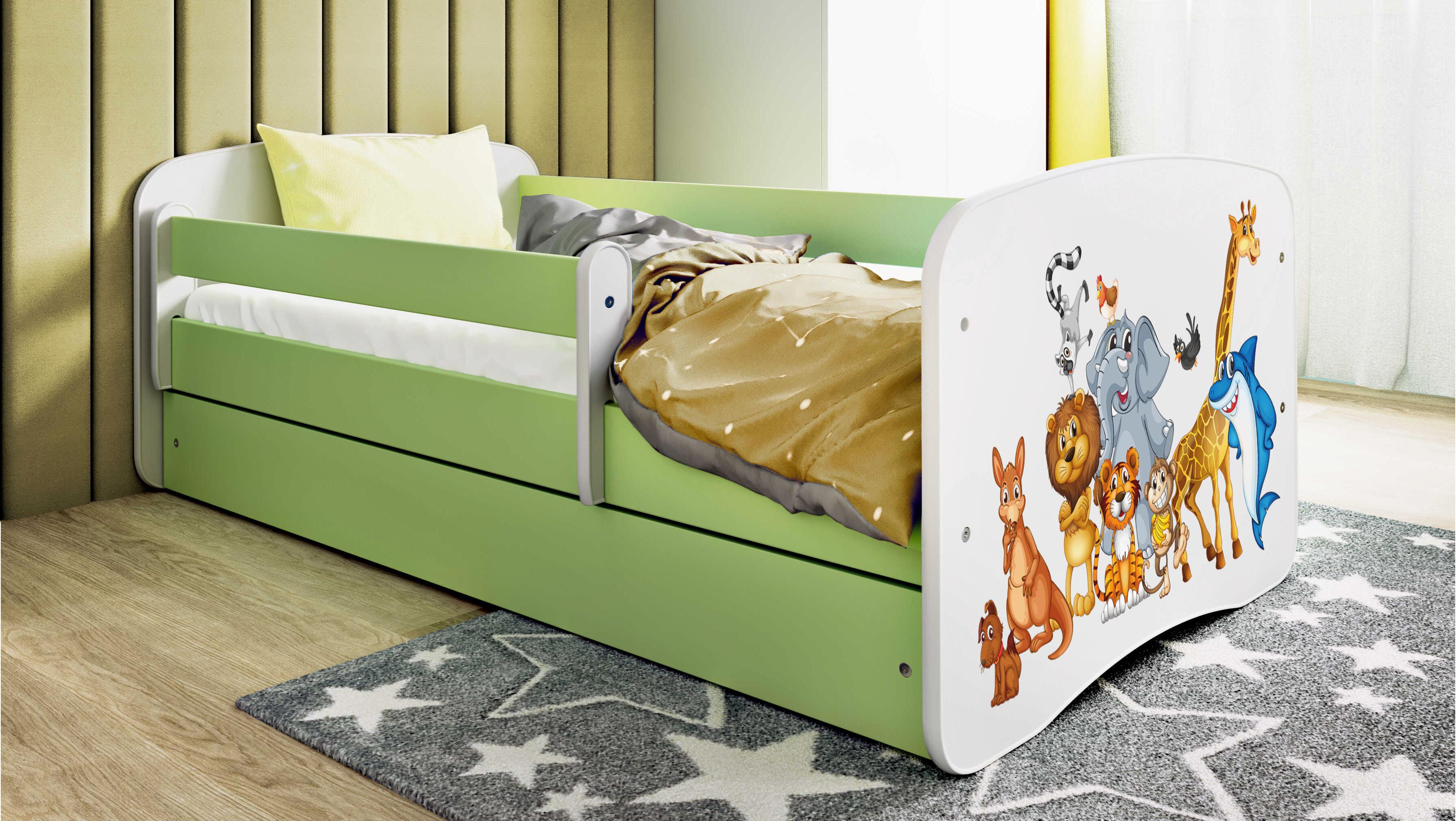 Kinderbett Jugendbett Tiere 70x140, 80x160, 80x180 cm - Komplettset mit Schublade & Rausfallschutz