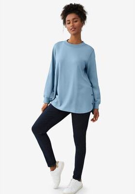 Plus Size Women's Curved Hem Sweatshirt Tunic With Side Snaps by ellos in Blue Lake (Size 14/16)